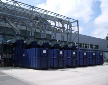  stacionarna, batna stiskalnica z zabojnikom za vse vrste stisljivih odpadkov, zabojniki od 16 - 30 m3, prevoz s kotalnim prekucnikom