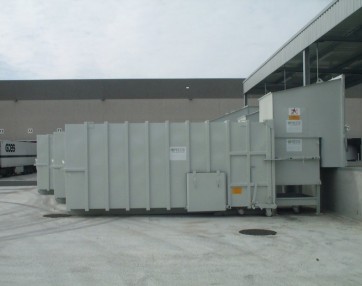 stacionarna polžasta stiskalnica za vse vrste stisljivih odpadkov, zabojnik 16 - 30 m3, prevoz s kotalnim prekucnikom