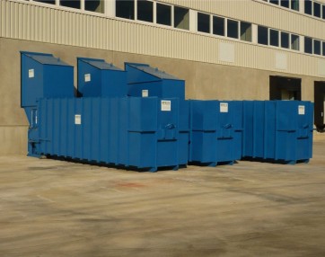 stacionarna polžasta stiskalnica za vse vrste stisljivih odpadkov, zabojnik 16 - 30 m3, prevoz s kotalnim prekucnikom
